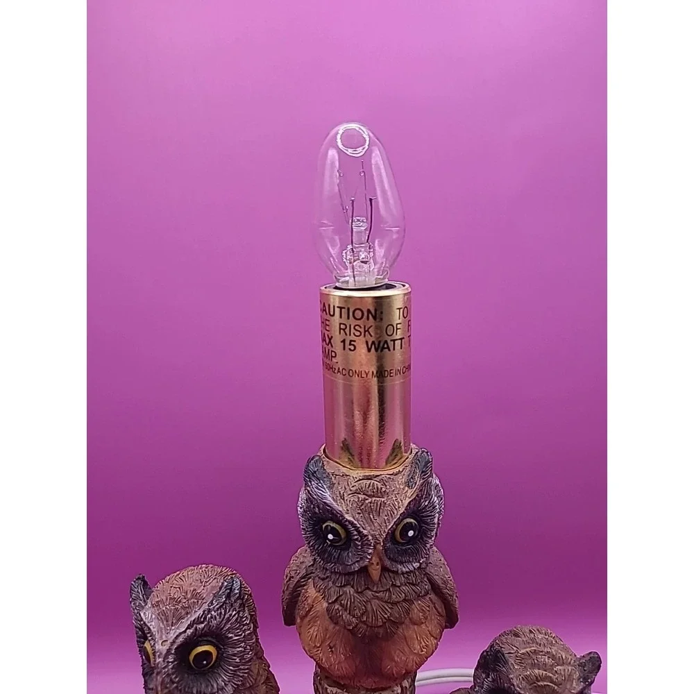 Vintage Mid Century 1970's 3 Owls on Tree Branch Table Lamp Works‎